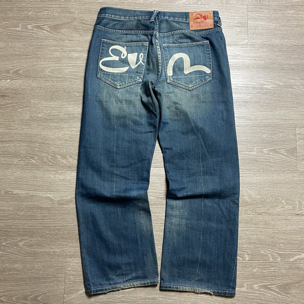 Evisu White Seagull Bootcut Jeans Men's 34x29 Blue Button Fly Sreetwear READ
